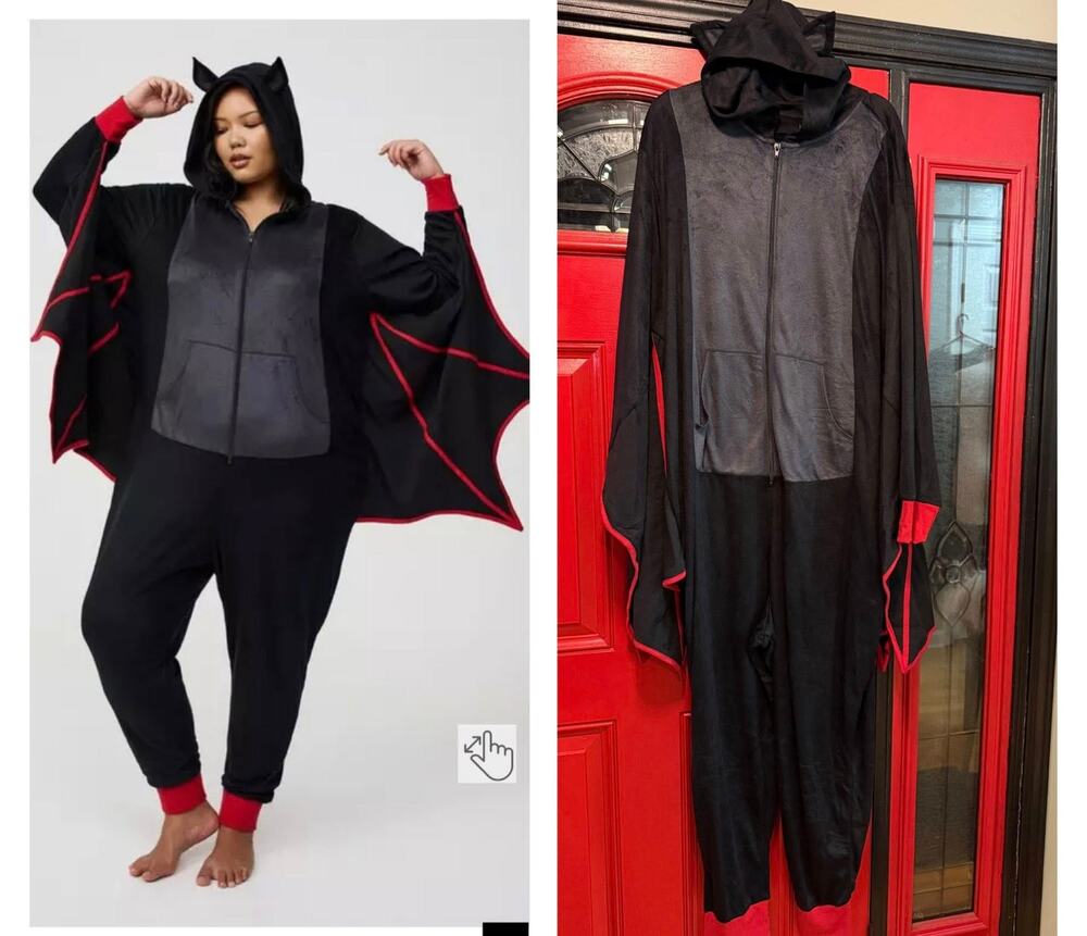 Torrid 3X/4X Bat with Ears & Wings Punk Goth Hooded One Piece Union Suit Pajamas